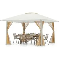 Pavillon éphémère Coast 394 x 394 x 277 cm - Panneaux latéraux en filet - Double toit - Sac de transport - Beige