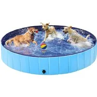 Piscine pour chiens Yaheetech Ø 180 x 30 cm - Pliable - PVC - Avec brosse/4 rustines - Bleu