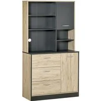 HOMCOM Mobile Cucina Credenza Moderna Salvaspazio con 2 armadietti 3 cassetti 3 ripiani Legno 90 x 39 x 169cm Bicolore Grigio Rovere Chiaro