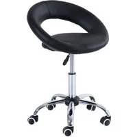 Homcom Sgabello Girevole da Salone Moderno Altezza Regolabile in Ecopelle, Sgabelli Imbottiti Nero, 50x54x66-78cm
