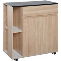 HOMCOM Carrello da Cucina con Cassetto, Armadietto e 2 Mensole Laterali, Mobile Cucina con Ruote in Legno, 78x39.5x88.5cm, Rovere e Nero   Aosom Italy