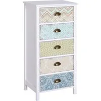 Homcom Cassettiera Mobiletto Vintage con 5 Cassetti Fantasia, per Bagno, Ingresso, Camera, Bianco 46x34x97.5cm Aosom