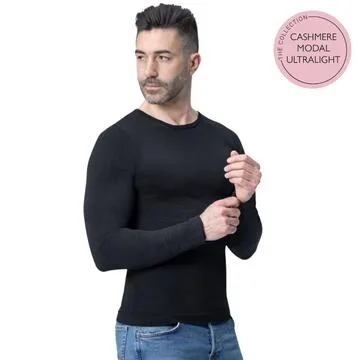 Maglia uomo girocollo a manica lunga in cashmere ultralight Prisco Sir Cash – Nero
