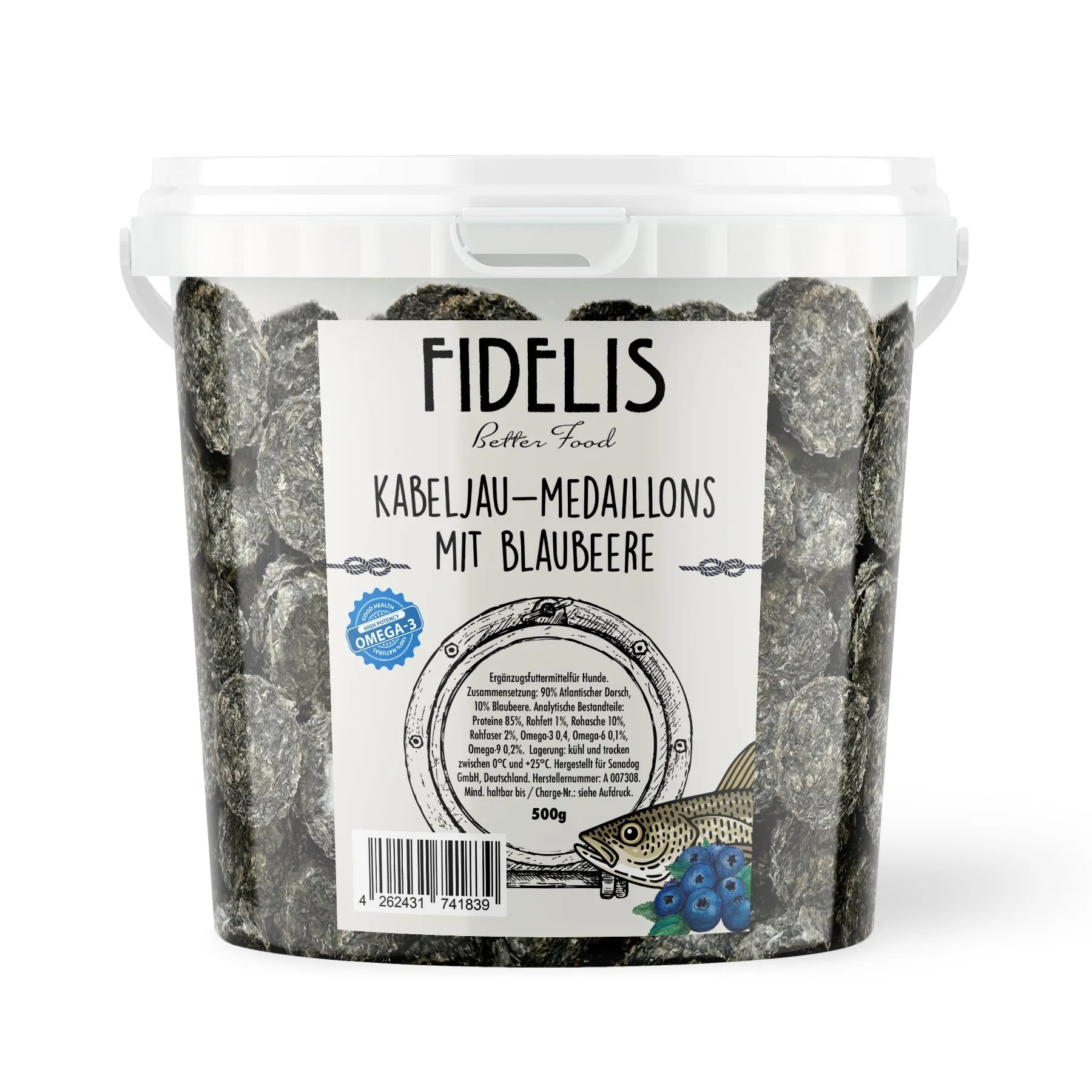 Kabeljau Medaillons mit Blaubeeren (500g-Eimer)