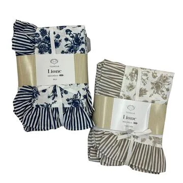 TOVAGLIA DA CUCINA IN COTONE CON BALZA MAISON SOPHIE LIONE - 12 POSTI – Blu