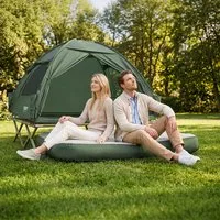 Matelas gonflable SoBuy 191 x 137 x 22 cm - Coussins intégrés - 150 kg - Gris/Vert foncé