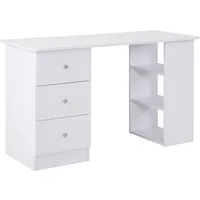 Homcom Scrivania con 3 cassetti e Ripiani Portaoggetti in stile moderno, Bianco, 120x49x72cm