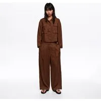 Pantalon droit pinces lin marron délavé – Marrone · 40 · Donna