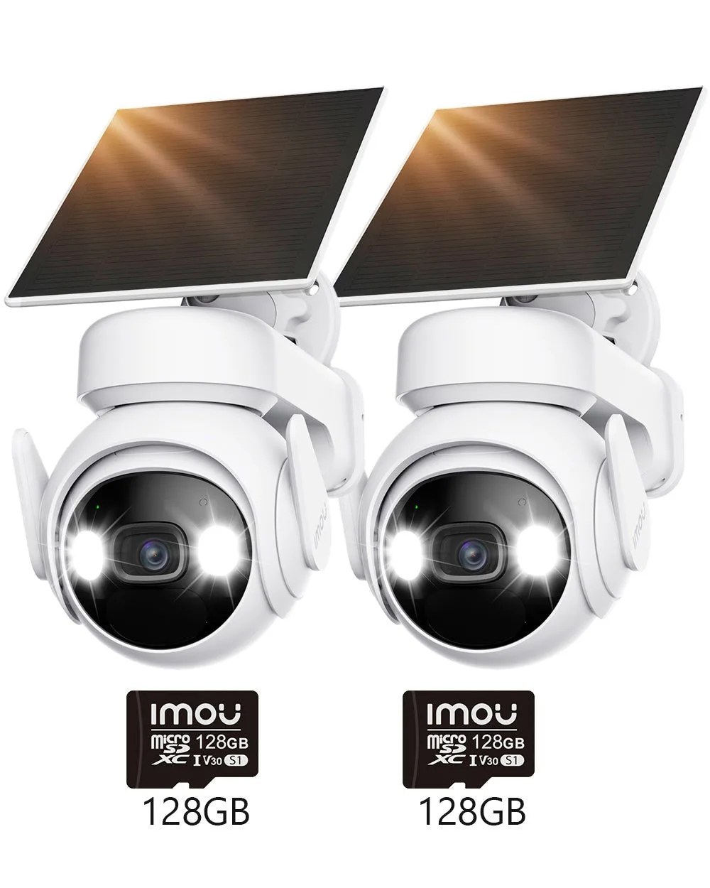 Cell PT 360° PTZ 3MP 2K 100% Wireless-UK - 2pcs [3MP 2K with Solar Panel] Kit (5000 mAh) / +2pcs 128GB Memory Card