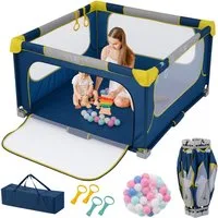 Parc pliable pour bébé Coast 127 x 127 x 72,5 cm - 50 balles et 4 anneaux à tirer - Porte à fermeture éclair - Bleu – Bambino