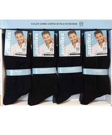 Calzino corto uomo in cotone elasticizzato Meritex 8201 TRI-PACK – Nero