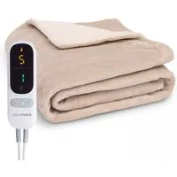 Couverture chauffante Seranova 3XL - Fils chauffants supplémentaires - Modèle Premium - 200 x 180 cm - Couverture chauffante pour 2 personnes - Polaire Sherpa double face - Beige
