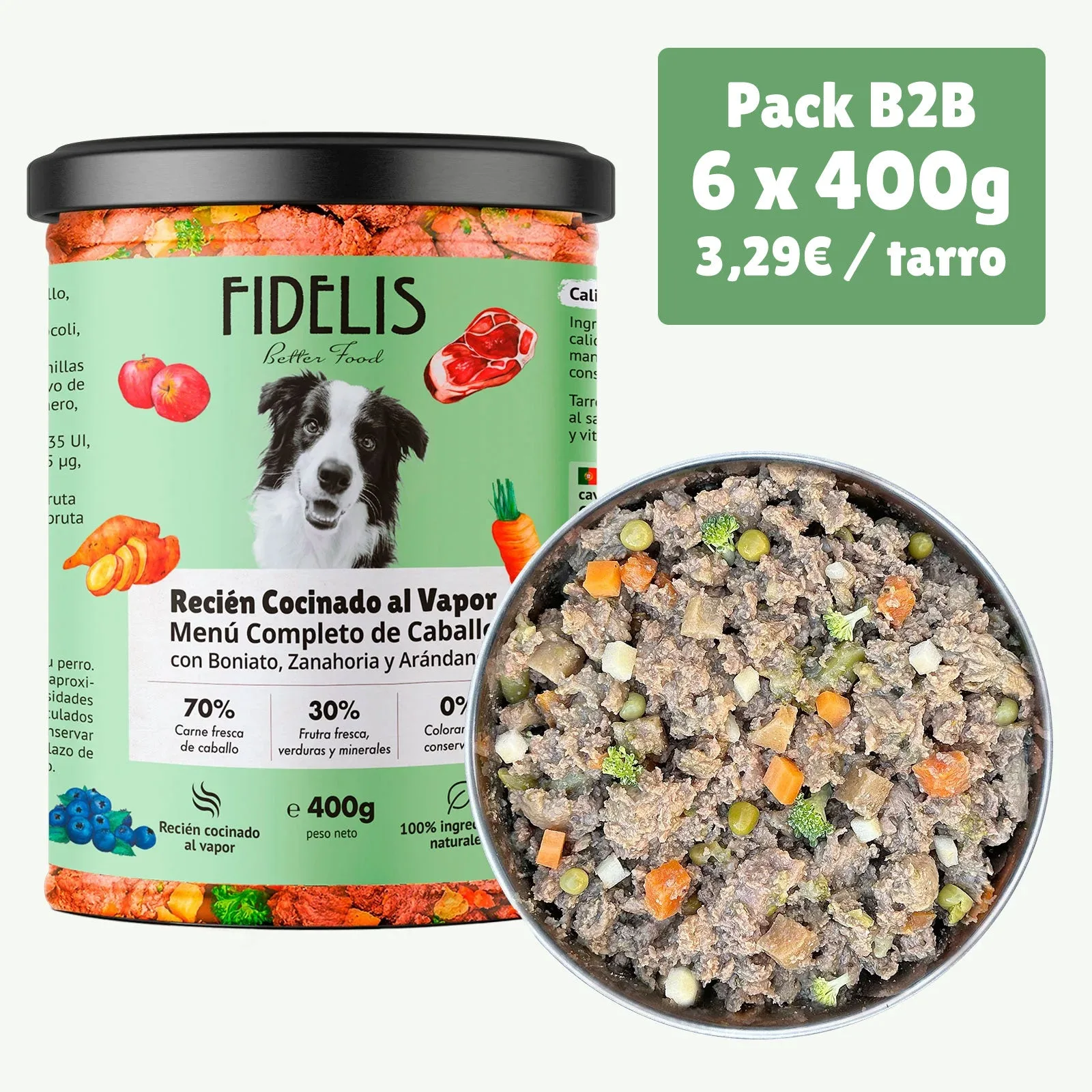 (6 x 400g) Caballo con boniato, zanahoria y arándanos