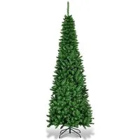 Sapin de Noël Coast en forme de crayon avec lumières LED blanc chaud et base en métal & - 200cm