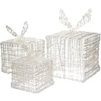 Lot de 3 boîtes cadeaux lumineuses de Noël, 90 LED, Décoration De Noël, Blanc Chaud