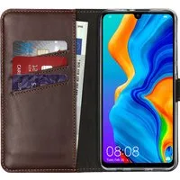 Selencia Echt Leren Bookcase voor de Huawei P30 Lite - Bruin – Unisex