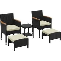 Ensemble de salon Yaheetech - 5 pièces - 2 chaises / 2 poufs / table - osier PE - noir/beige
