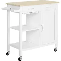 HOMCOM Carrello da Cucina Classico con Cassetti e Ruote Mobiletto Cucina in Legno Salvaspazio 89x40x84cm Aosom – Bianco