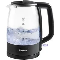 Bouilloire électrique en verre Bestron AWK500G - 1,7 litre - 2 200 watts - Anneau lumineux bleu