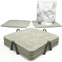 Sous-verres en simili cuir Castagnola – Sous-verres pour verres – Sous-verres design avec support – Lot de sous-verres en cuir avec support métallique – Cuir – Lot de 10 – Vert mélangé – 10 x 10 cm
