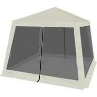 Tente de fête - Pavillon de jardin - Pavillon - Tente de jardin avec moustiquaire - Moustiquaire - 3 x 3 m - Jardin - Terrasse - Tente de fête - Avec parois latérales - Blanc – Beige