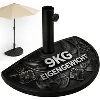 Halve Parasolvoet Zwart Gietijzer-Look Bloemen Motief – 31x31x50cm