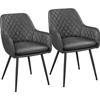 Yaheetech : lot de 2 chaises de salle à manger avec revêtement en velours et accoudoirs - Gris foncé - 57,5 x 58 x 86,5 cm