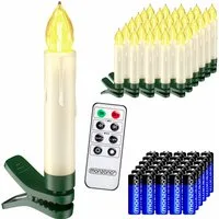 30x Bougies de Noël LED blanc chaud pour sapin piles incl – 1.5x10.5x1.5cm