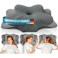 Oreiller orthopédique Glückstoff pour les douleurs cervicales, avec mousse à mémoire de forme - Oreiller hypoallergénique et ergonomique, pour les douleurs cervicales et dorsales, adapté à toutes les positions de sommeil, livré avec un sac en jute
